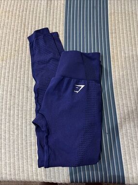 Gymshark Deep Blue Seamless Leggings with White Logo